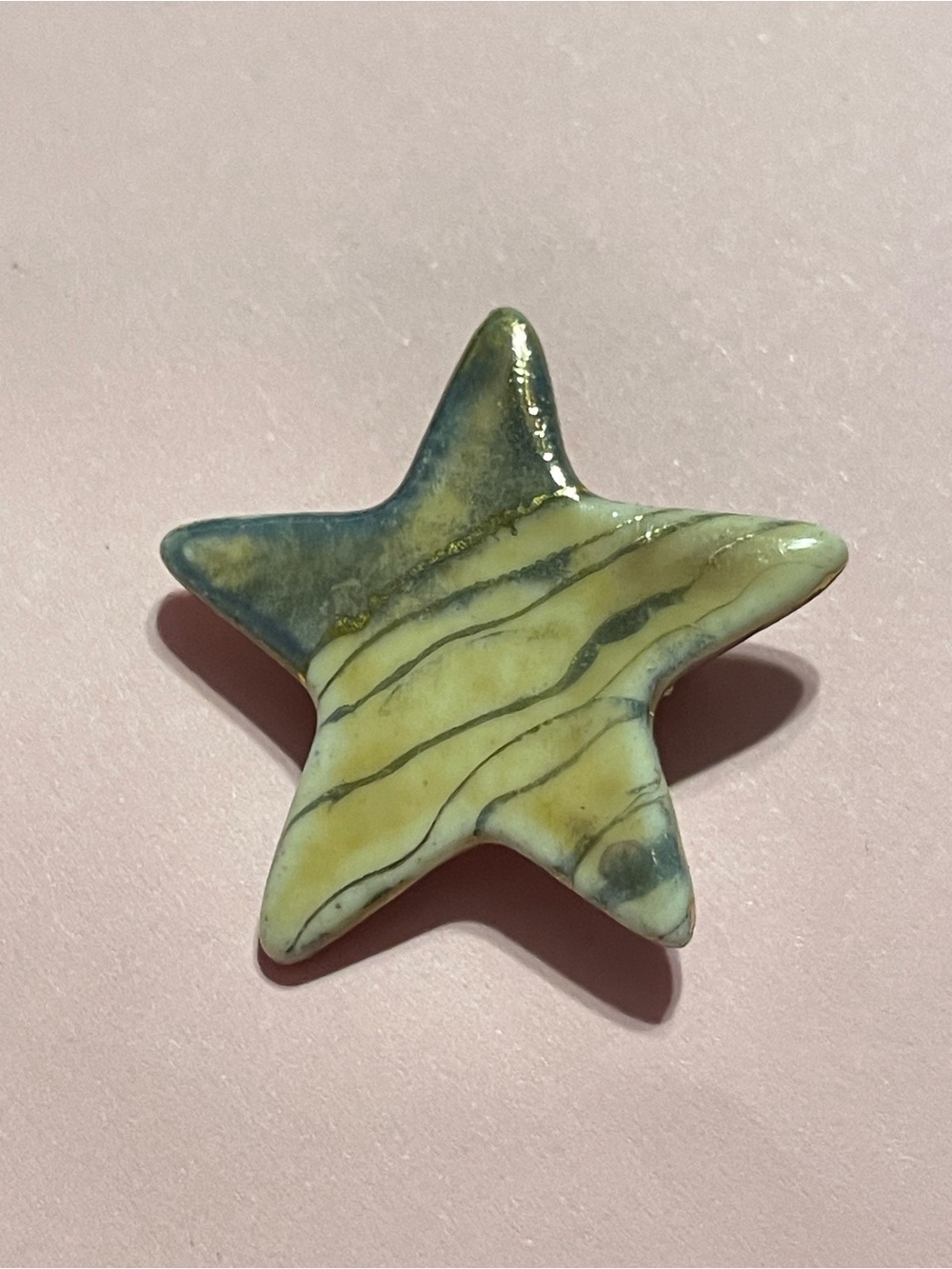 Vintage Star Pin ~ Glazed Ceramic Hand Painted
